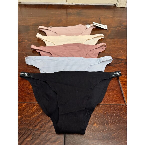 NINE WEST Bonded Logo 5-pack Assorted Bikinis In Mauve/niagara Mist/rose size L - Picture 7 of 7